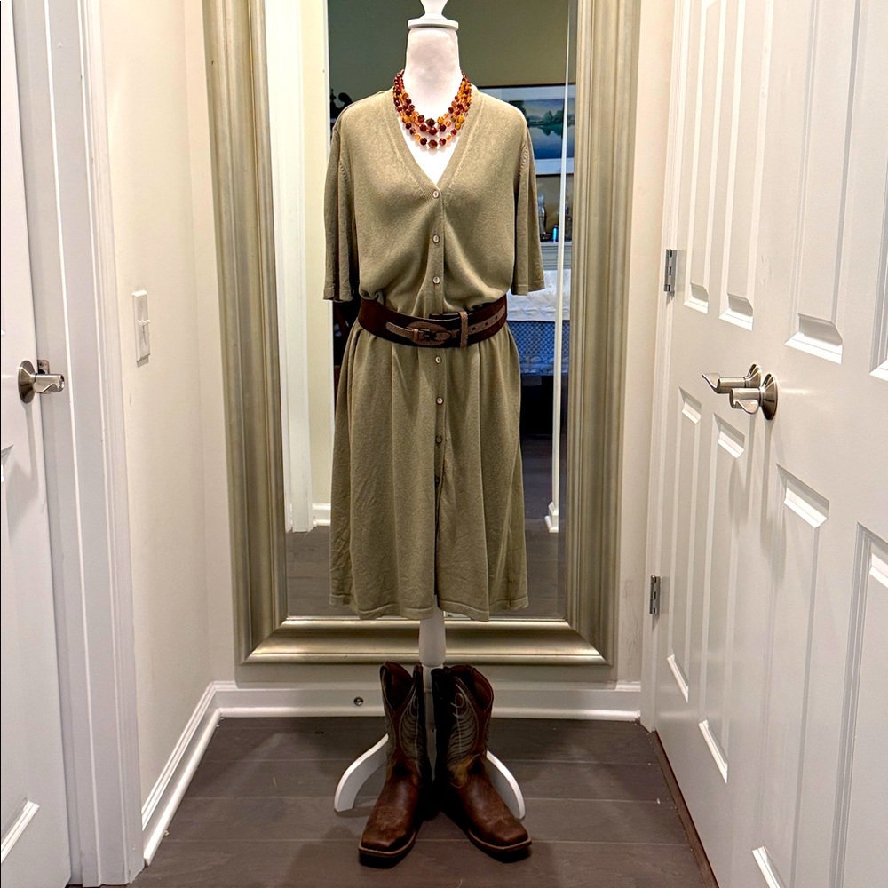 j jill Sage Green Linen Blend Button Down Dress Sz XL mother of pearl buttons
